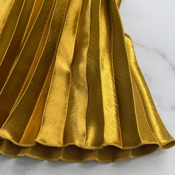 Lulus Pretty Pleats Gold Metallic Pleated Midi Skirt Size Small - Picture 10 of 13